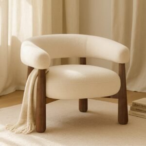 Nero Accent Chair – Beige Linen with Solid Walnut Frame