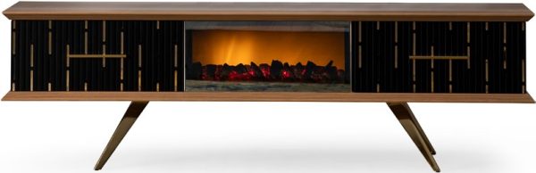 Compact Walnut TV Unit with Optional Decorative Fireplace - Image 2