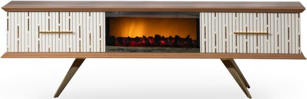 Compact Walnut TV Unit with Optional Decorative Fireplace - Image 3
