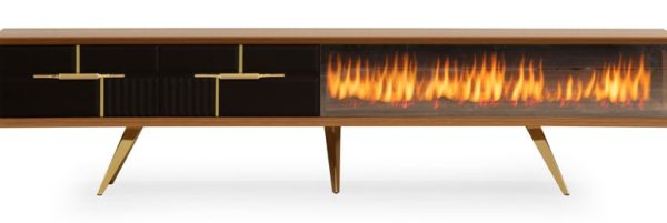 Adjustable Walnut TV Unit with Optional Decorative Fireplace - Image 2