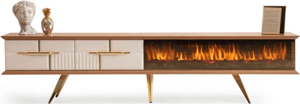 Adjustable Walnut TV Unit with Optional Decorative Fireplace - Image 3