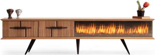 Adjustable Walnut TV Unit with Optional Decorative Fireplace - Image 5