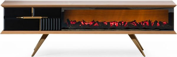 Adjustable Walnut TV Unit with Optional Decorative Fireplace - Image 7