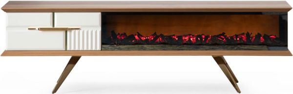 Adjustable Walnut TV Unit with Optional Decorative Fireplace - Image 8