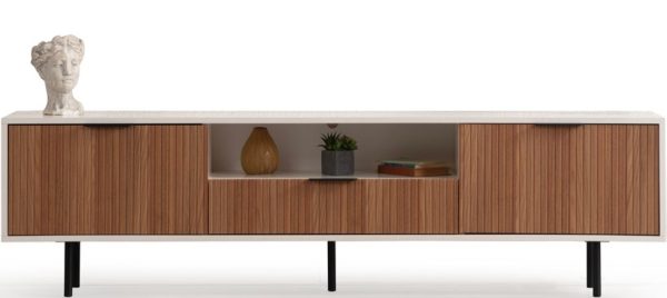Modern Walnut TV Unit with Decorative Fireplace Accent - Image 3