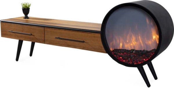 Modern Walnut TV Unit with Decorative Fireplace Panel
