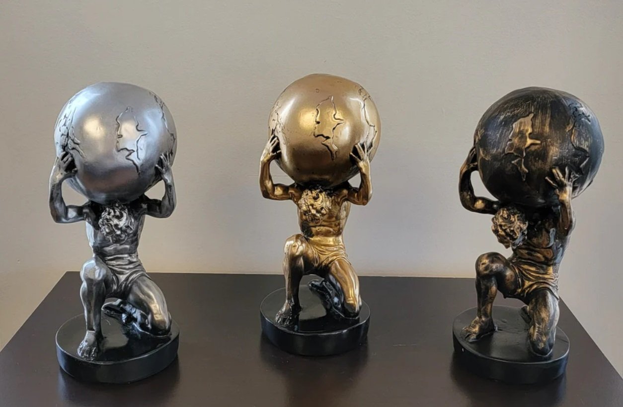 Atlas Figure Lifting Globe Sculpture - Image 3