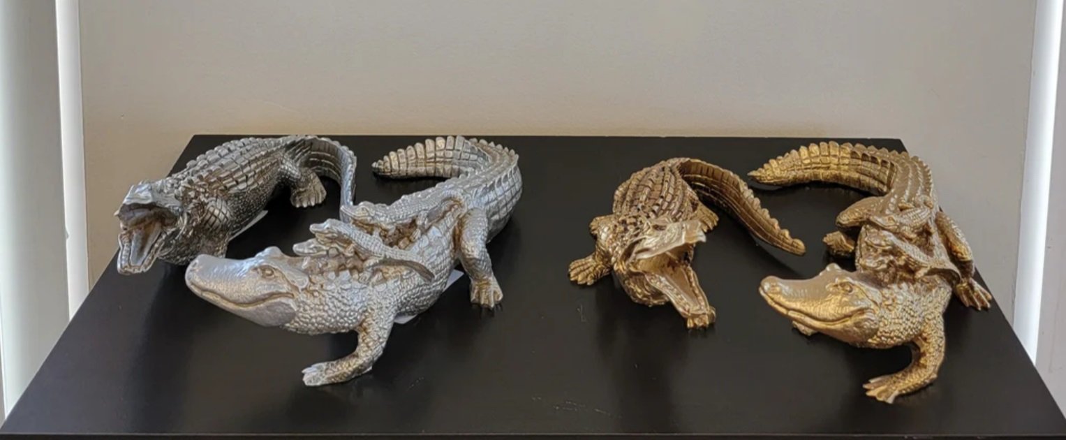 Golden Crocodile Family Table Sculpture - Image 3