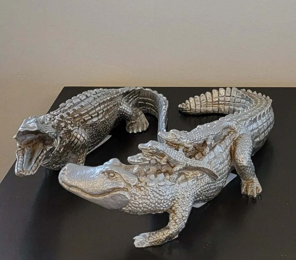 Golden Crocodile Family Table Sculpture - Image 2