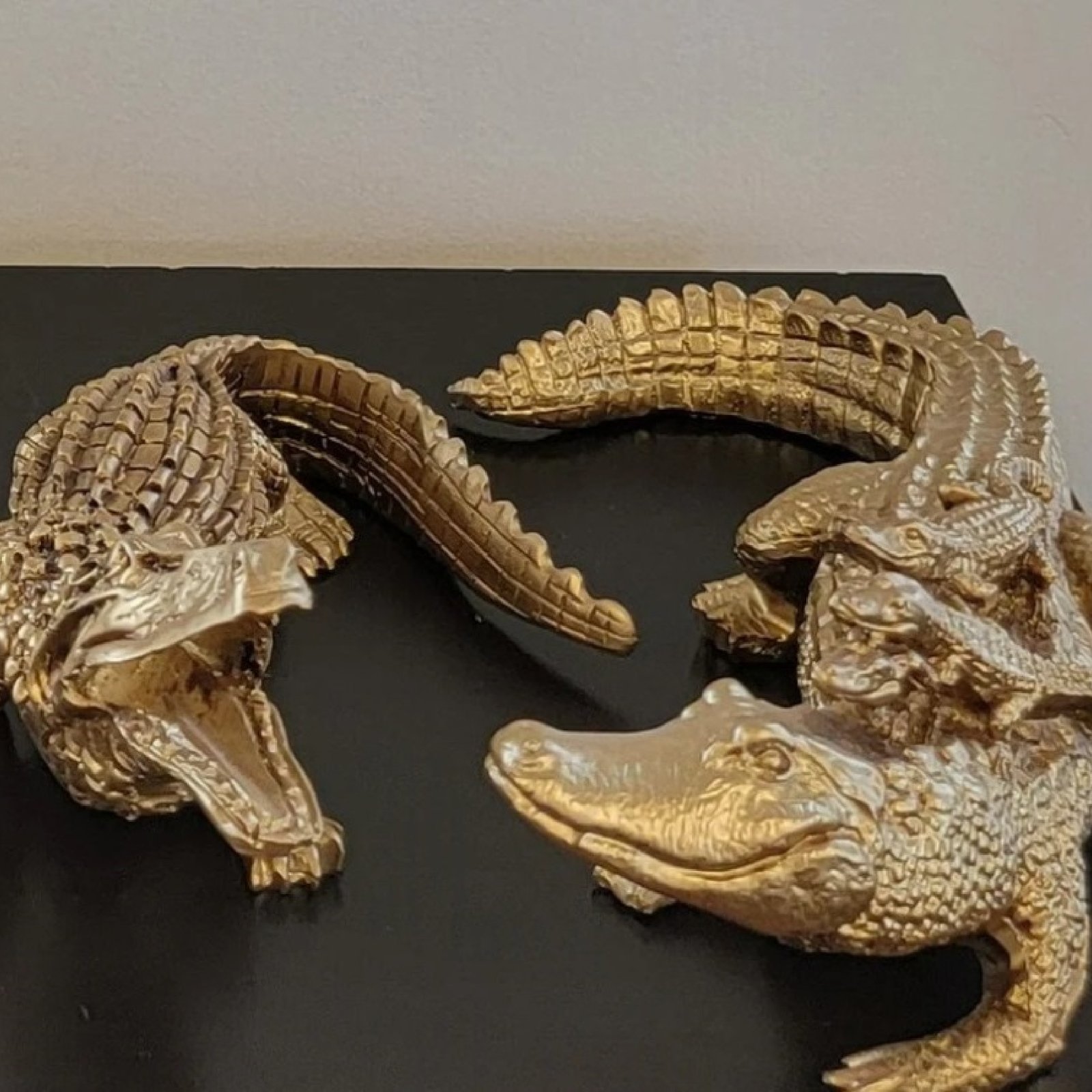 Golden Crocodile Family Table Sculpture