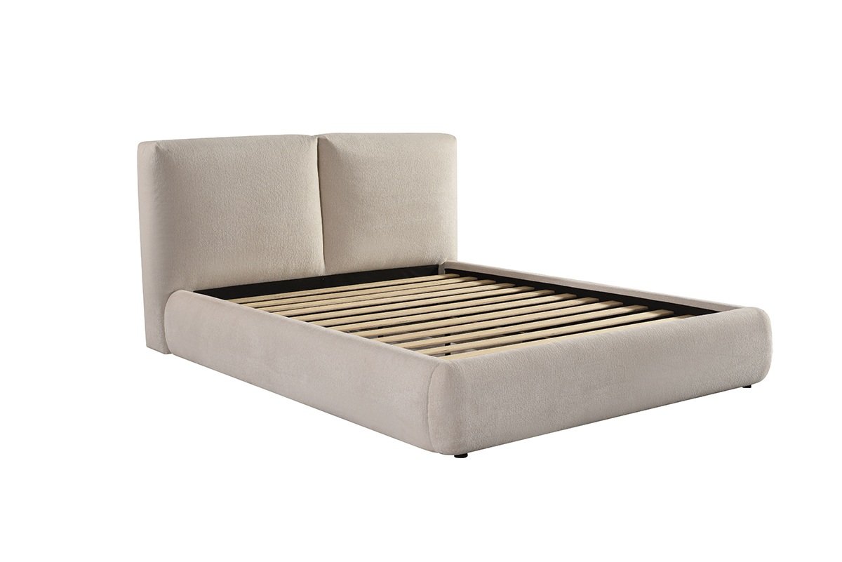 Beige Upholstered Bed Frame | Modern Platform Bed King & Queen