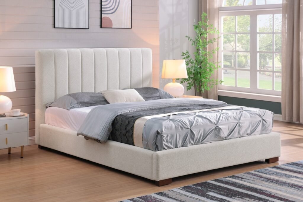 Buy Beige Channel Tufted Bed Frame from Infinity Furniture Mississauga