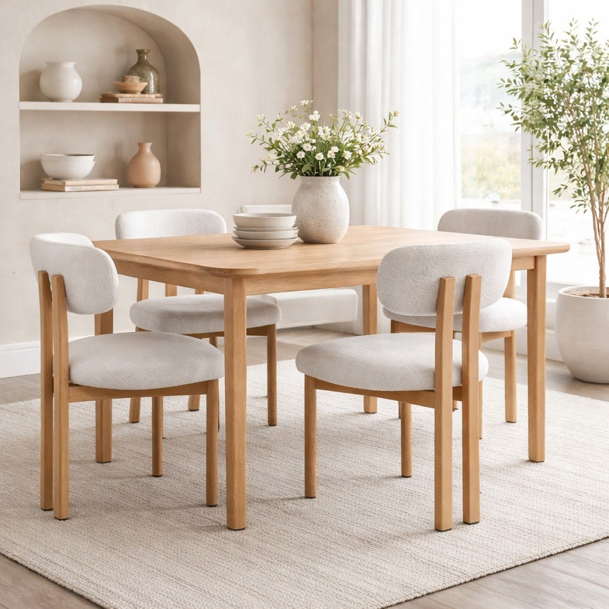 Dining Chair – Oak / Ivory Bouclé