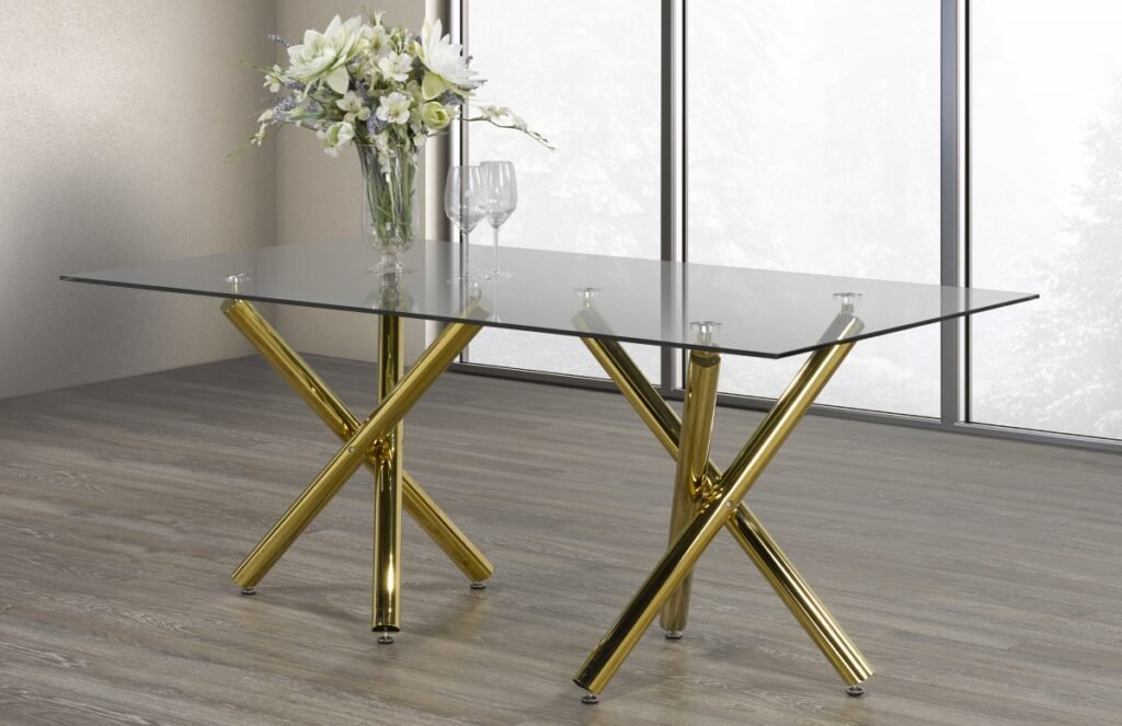 Buy Gold Glass Dining Table 70.86" X-Frame | Infinity Furniture Mississauga