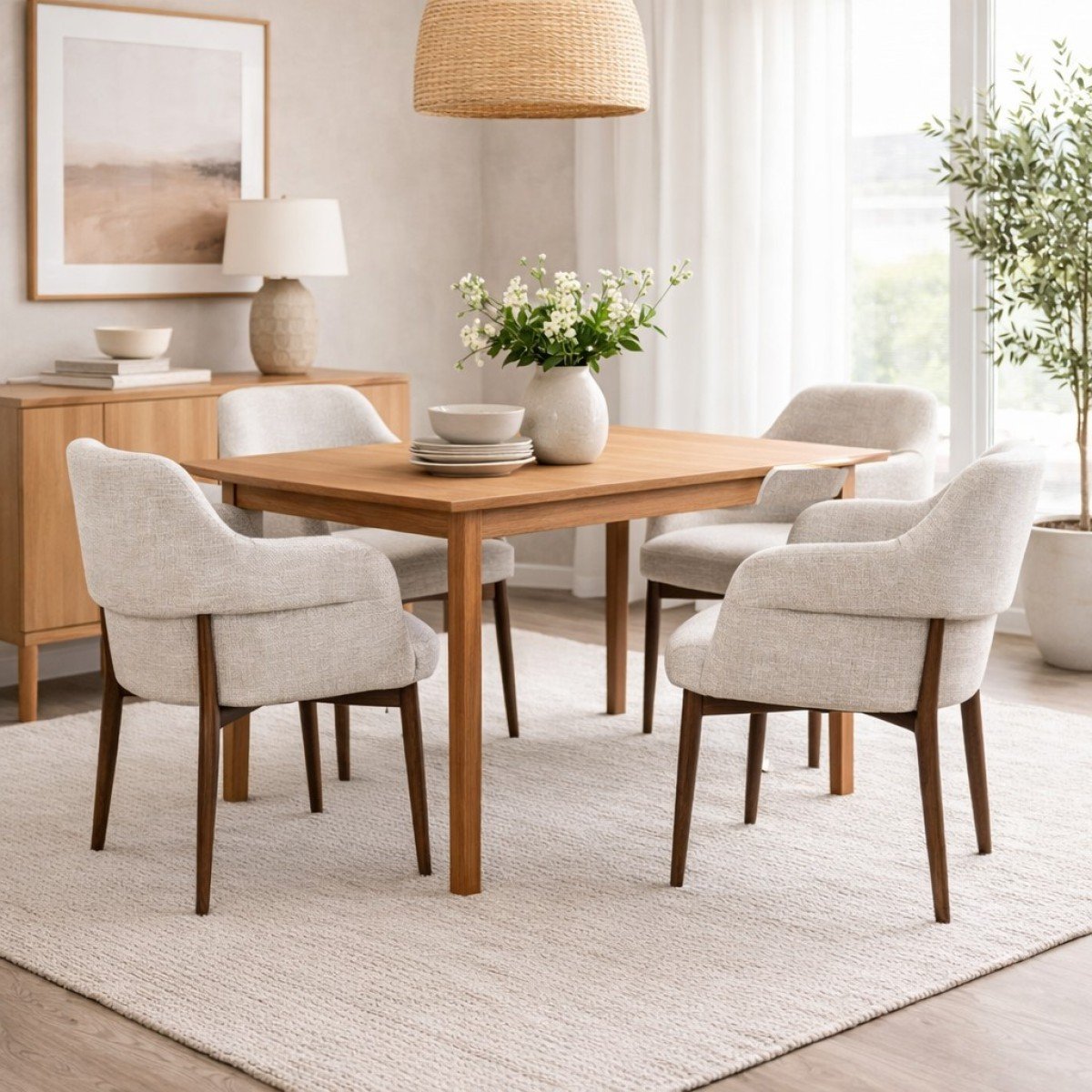 Dining Chair – Walnut / Beige Bouclé