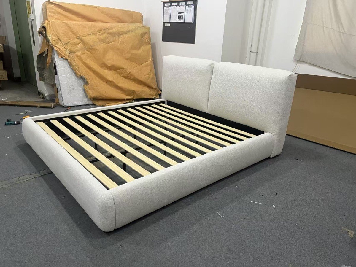 Beige Upholstered Bed Frame | Modern Platform Bed King & Queen