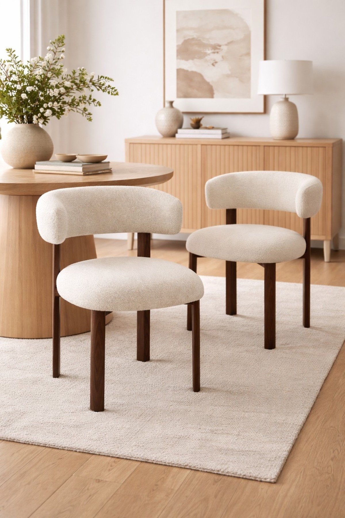 Dining Chair – Walnut / Beige Bouclé