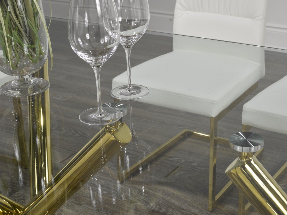 Buy Gold Glass Dining Table 70.86" X-Frame | Infinity Furniture Mississauga