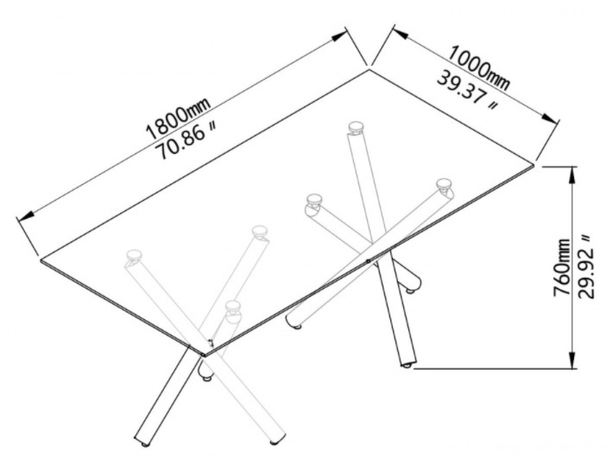 Buy Gold Glass Dining Table 70.86" X-Frame | Infinity Furniture Mississauga