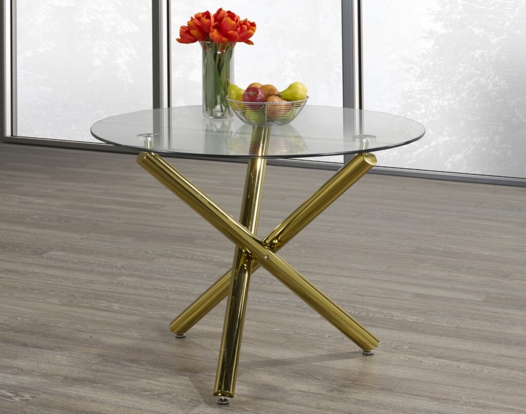 Buy Gold Round Glass Dining Table 39" X-Frame