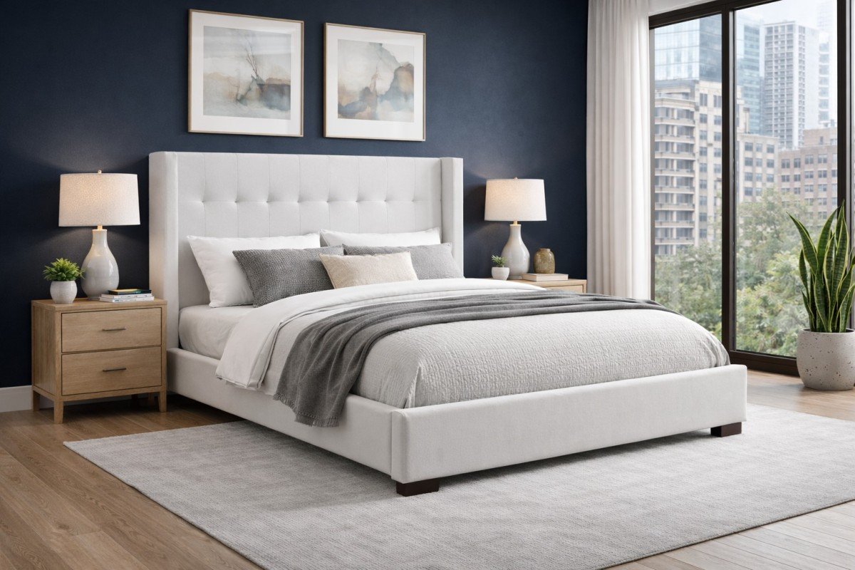 Buy Beige Upholstered Bed Frame King & Queen