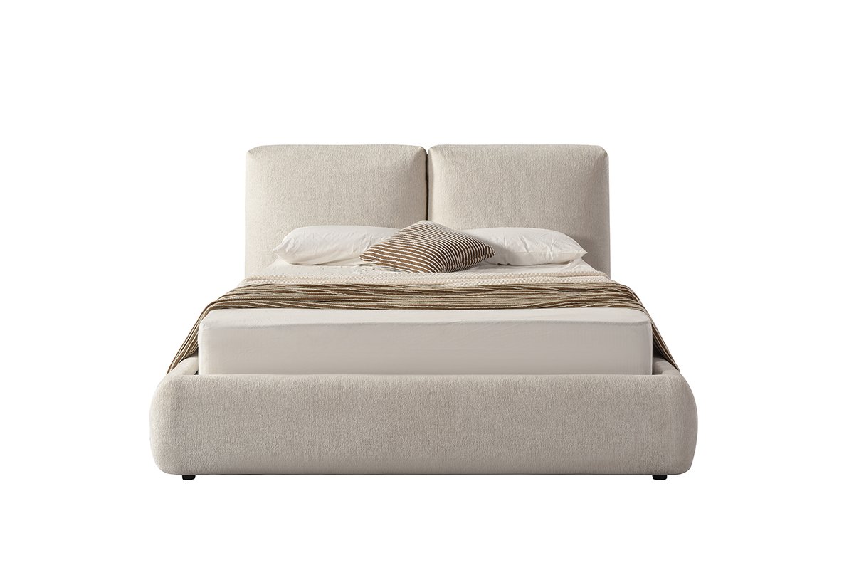 Beige Upholstered Bed Frame | Modern Platform Bed King & Queen