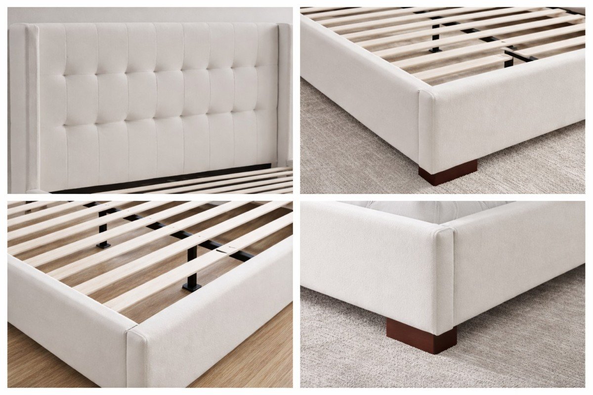 Buy Beige Upholstered Bed Frame King & Queen