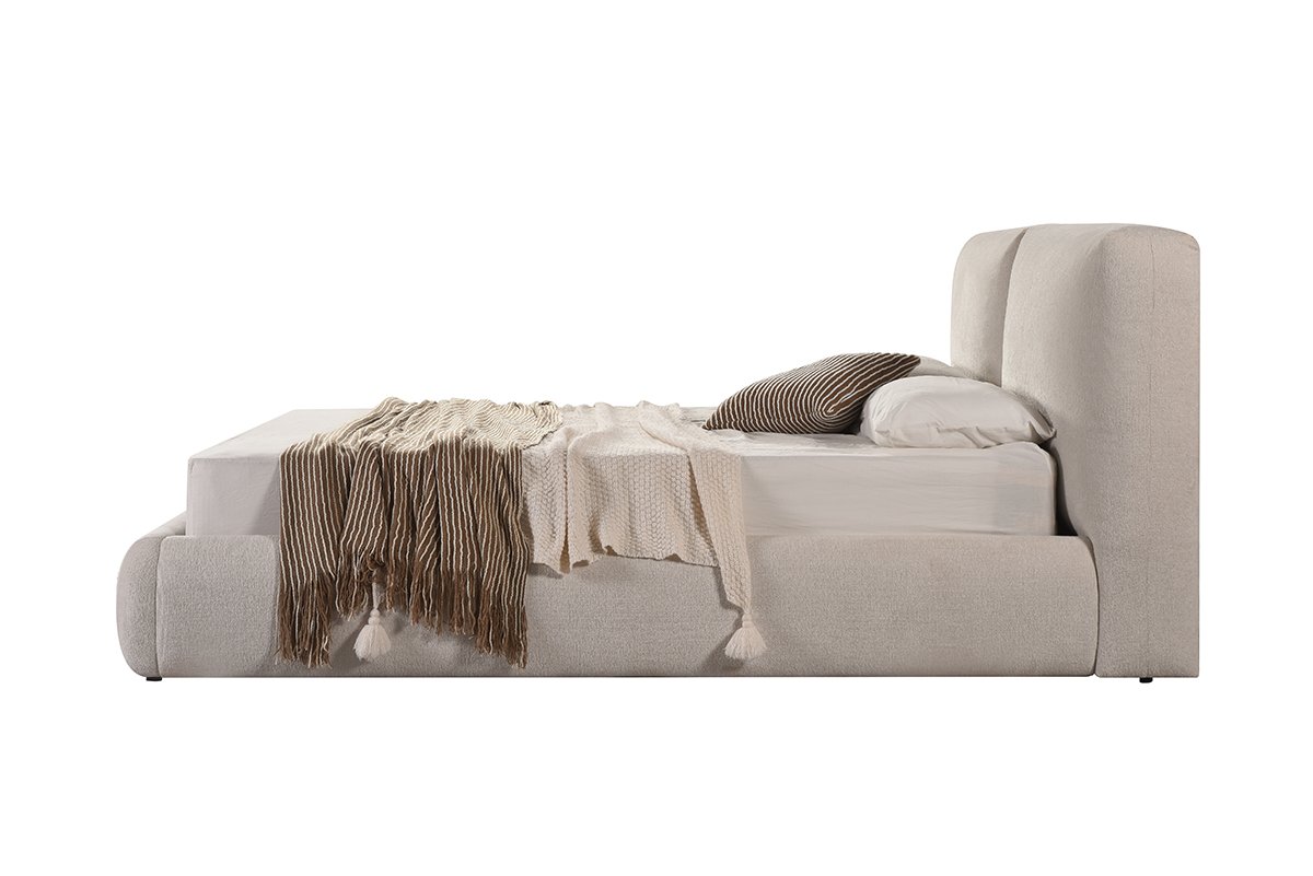Beige Upholstered Bed Frame | Modern Platform Bed King & Queen