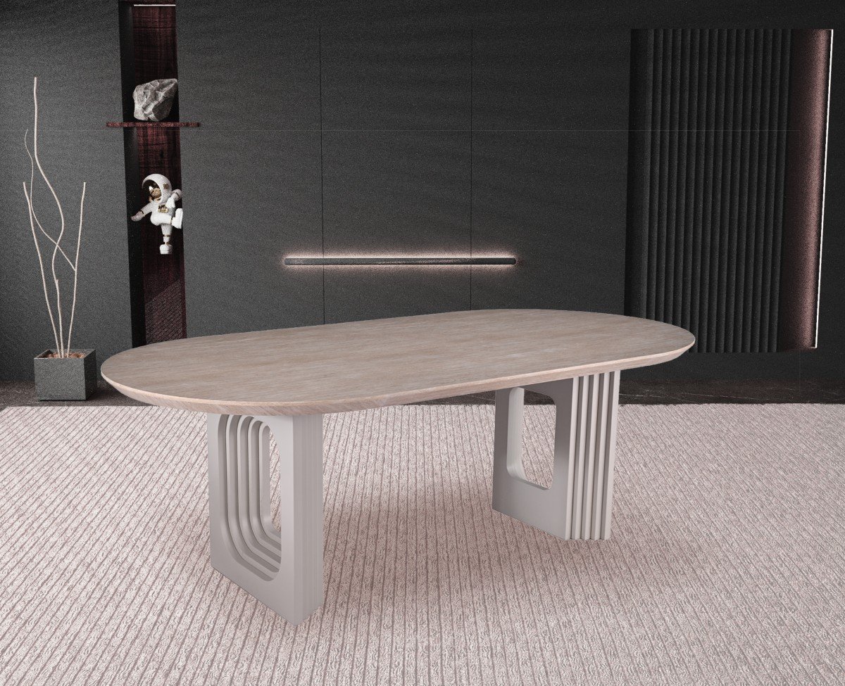 Buy Beige Oval Dining Table Travertine Finish | Infinity Furniture Mississauga