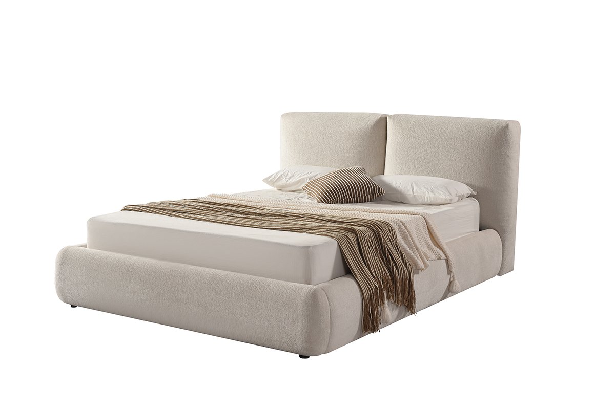 Beige Upholstered Bed Frame | Modern Platform Bed King & Queen