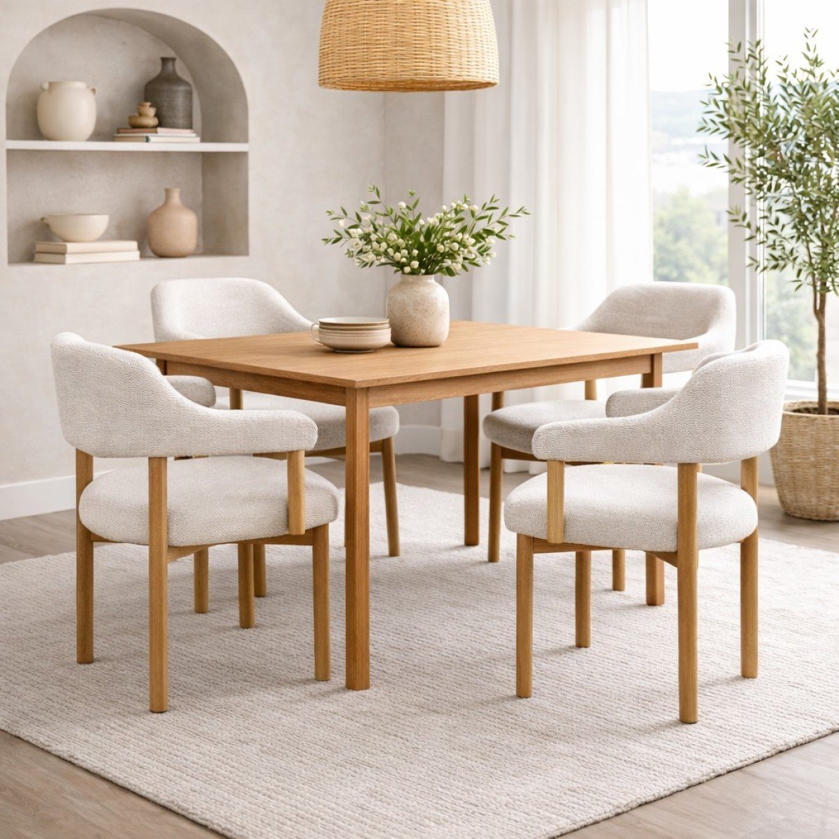 Dining Chair Oak Beige Bouclé | Infinity Furniture Mississauga