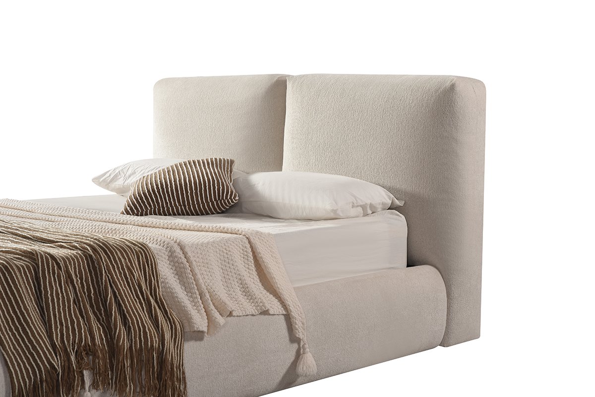 Beige Upholstered Bed Frame | Modern Platform Bed King & Queen