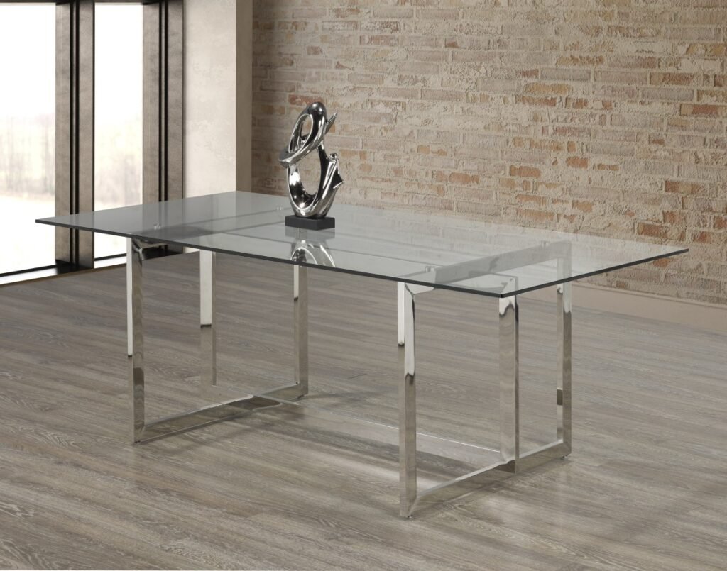 Buy Silver Glass Dining Table 78" Chrome Frame | Infinity Furniture Mississauga