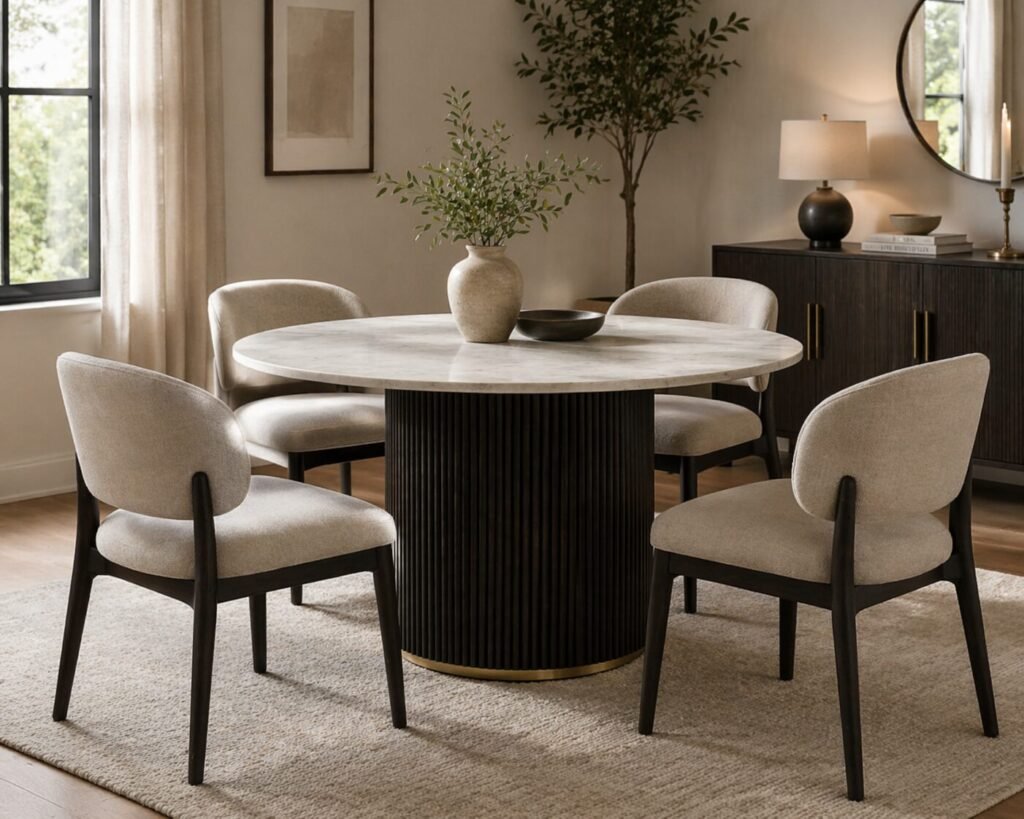 Buy Round Espresso Dining Table Marble Top | Infinity Furniture Mississauga