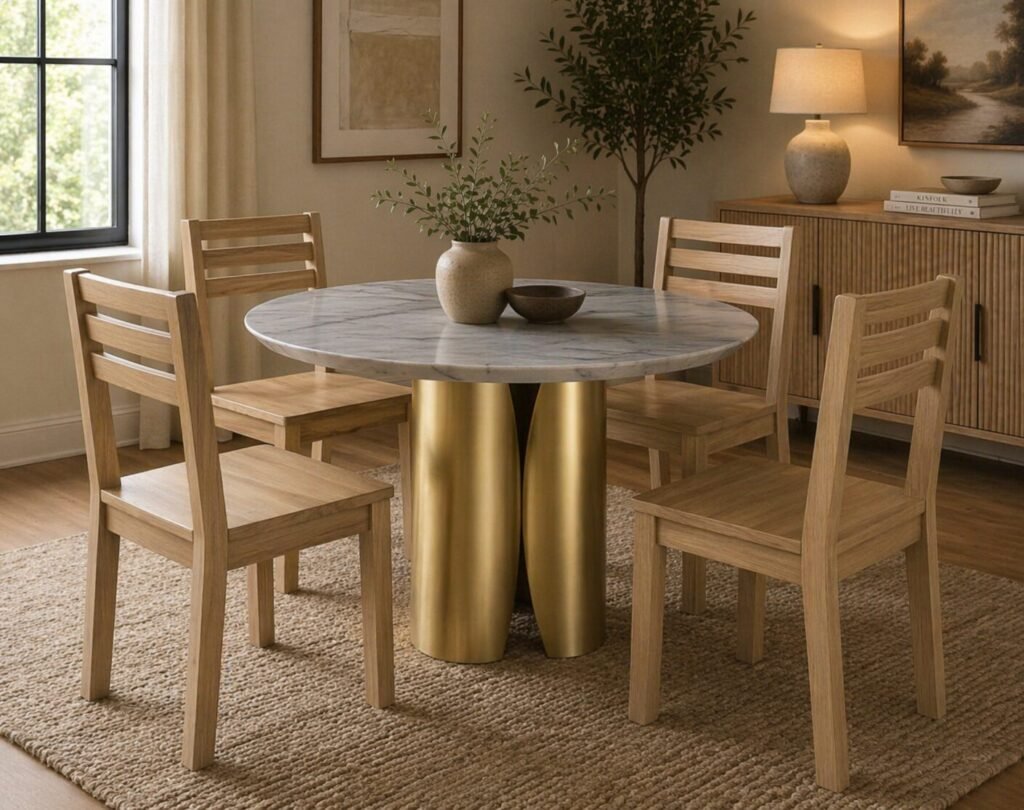 Buy Gold Round Dining Table Marble Top | Infinity Furniture Mississauga