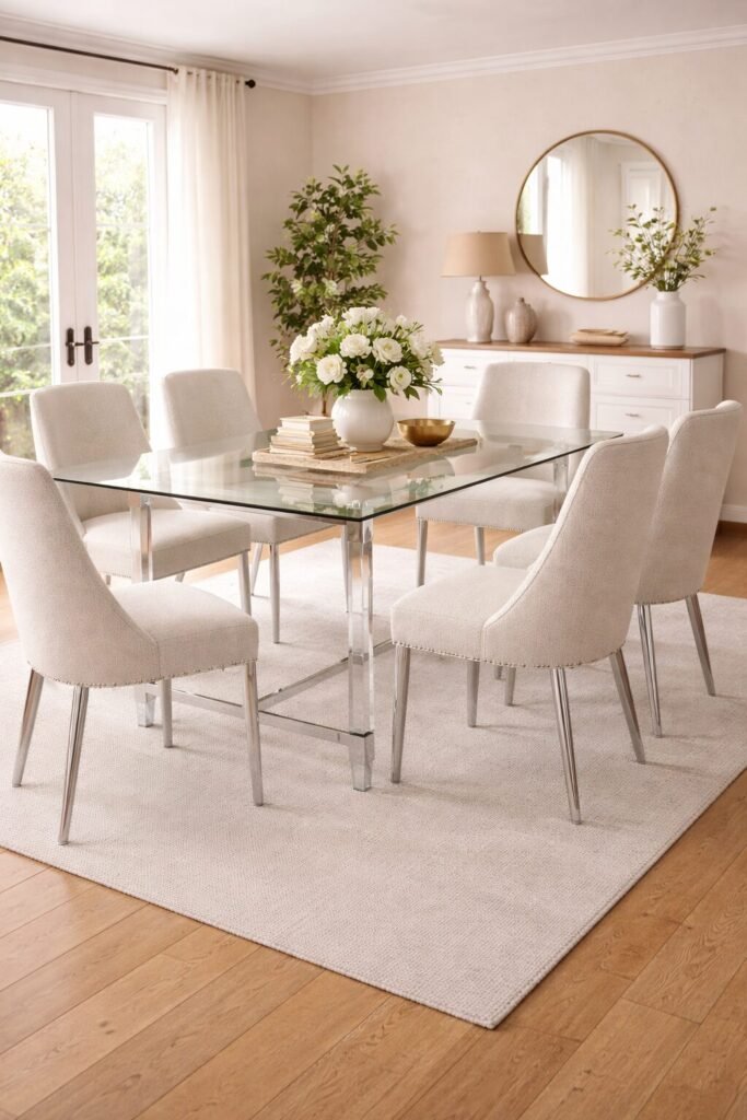 Buy Silver Glass Dining Table 66" Acrylic Legs | Infinity Furniture Mississauga