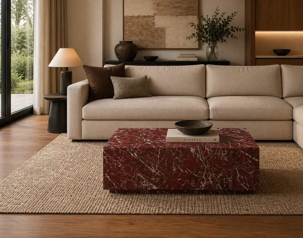 Kellan Marble Coffee Table Burgundy Black Beige | Infinity Furniture Mississauga