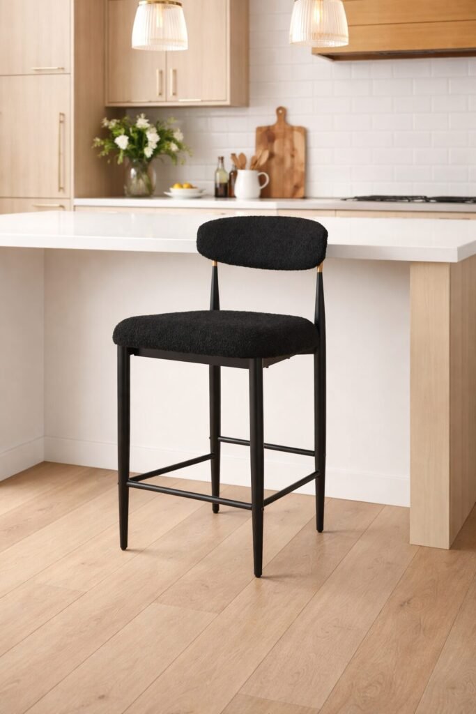 Kodi Black Counter Stool with Upholstered Seat