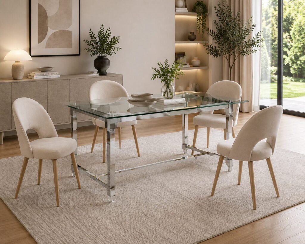 Buy Silver Glass Dining Table 66" Acrylic Legs | Infinity Furniture Mississauga