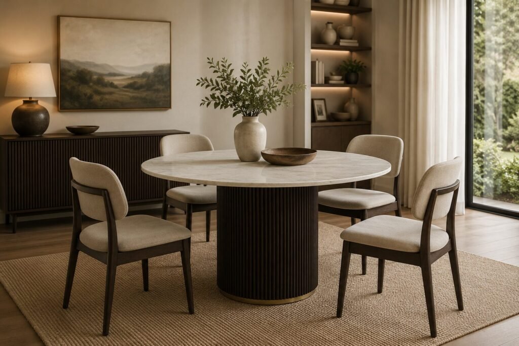 Buy Round Espresso Dining Table Marble Top | Infinity Furniture Mississauga