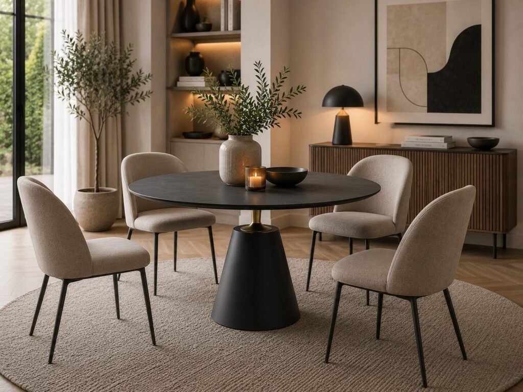 Buy Black Round Dining Table with Gold Accents | Infinity Furniture Mississauga