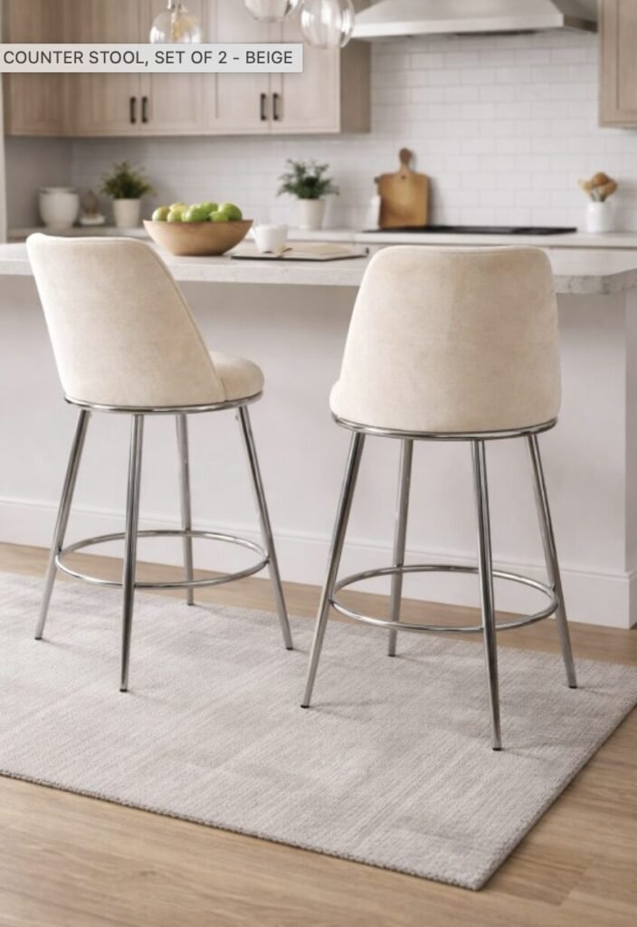 Luna Beige Counter Stool with Upholstered Seat