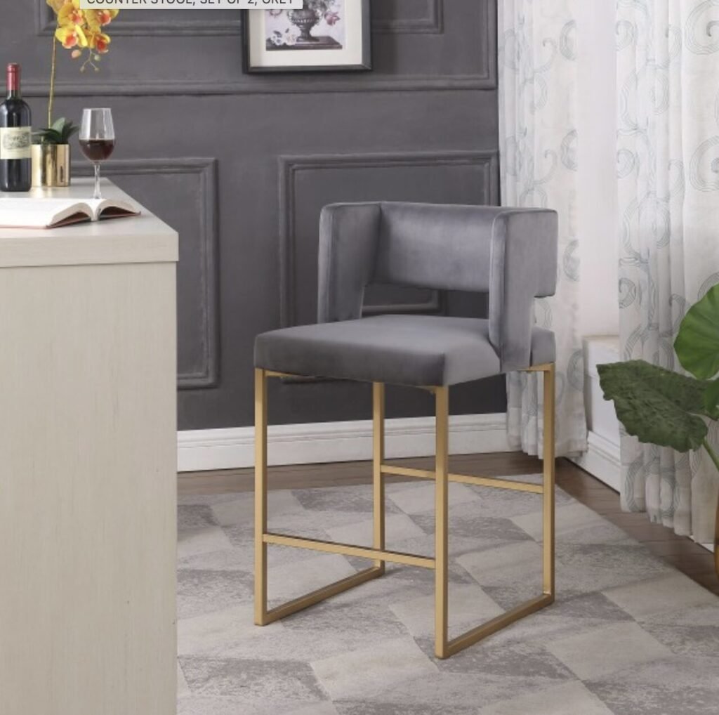 Grey Velvet Counter Stool
