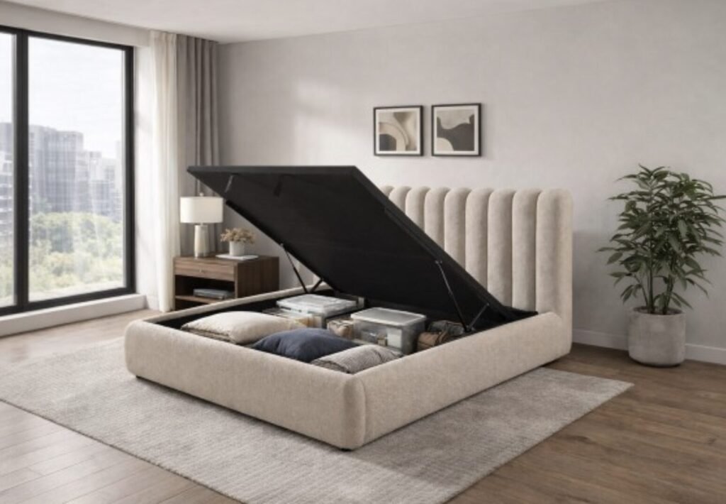 Taupe Lift Bed Frame with Gas Storage – King & Queen Sizes