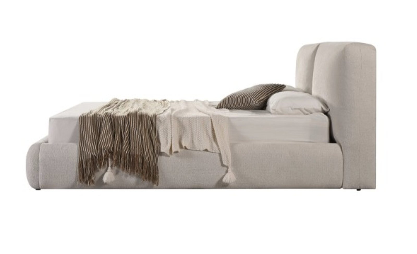 Beige Upholstered Bed Frame | Modern Platform Bed King & Queen