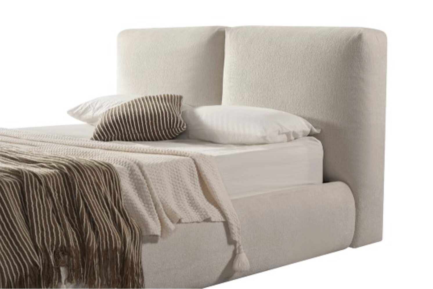 Beige Upholstered Bed Frame | Modern Platform Bed King & Queen