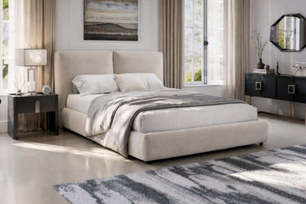 Beige Upholstered Bed Frame | Modern Platform Bed King & Queen