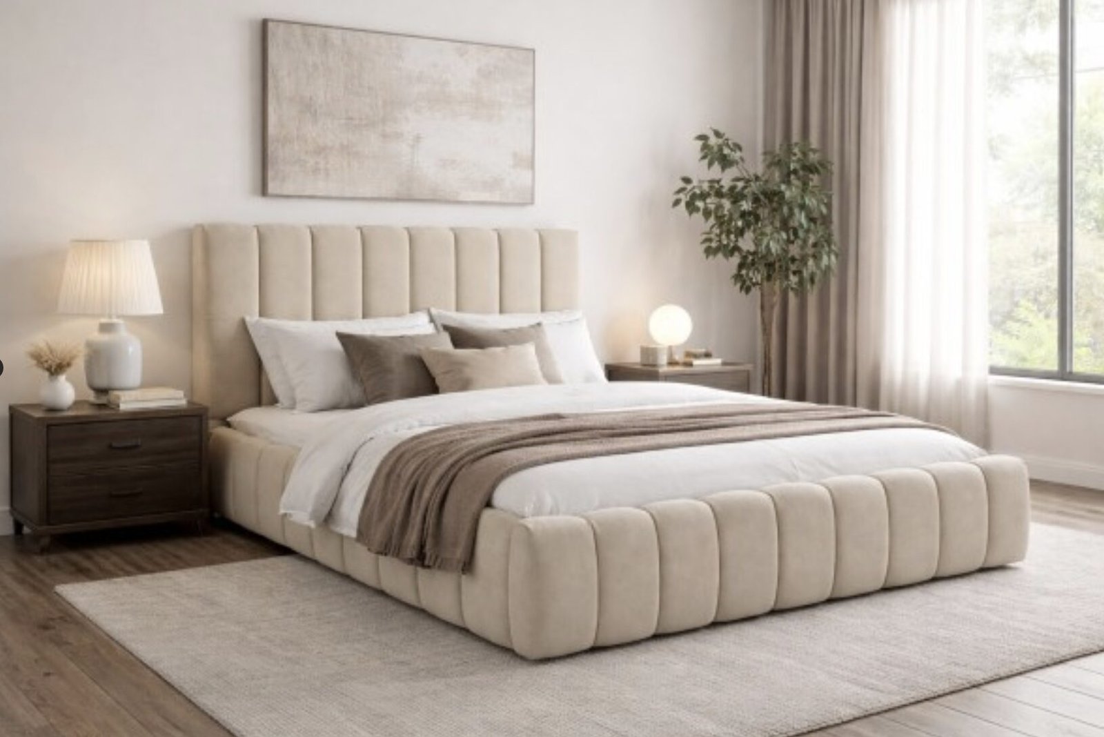 Buy Beige Upholstered Bed Frame from Infinity Furniture Mississauga