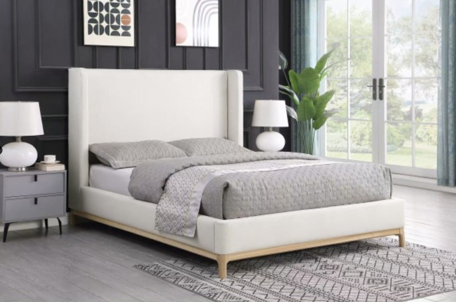 Buy Beige Wingback Upholstered Bed Frame from Infinity Furniture Mississauga