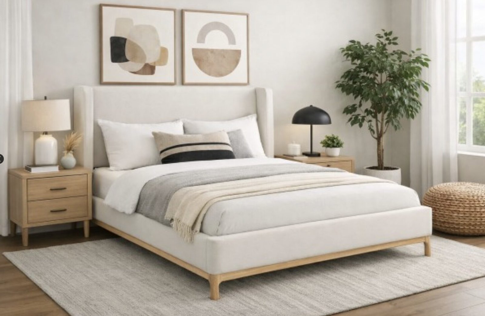 Buy Beige Wingback Upholstered Bed Frame from Infinity Furniture Mississauga